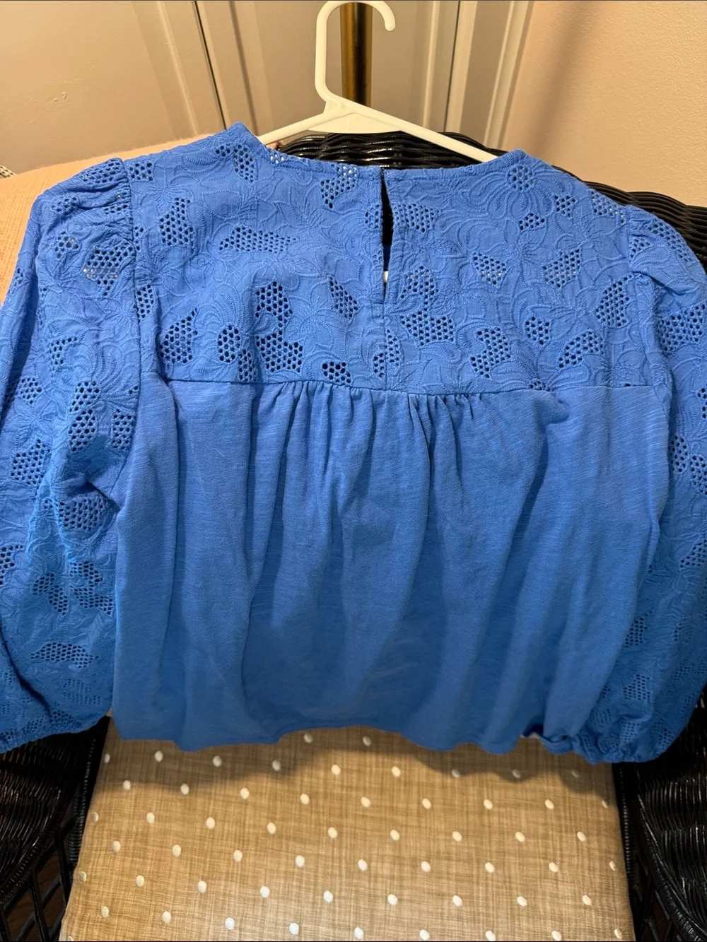 Boden Broderie Blue Lace Yoke Puff-Sleeve Women's Top